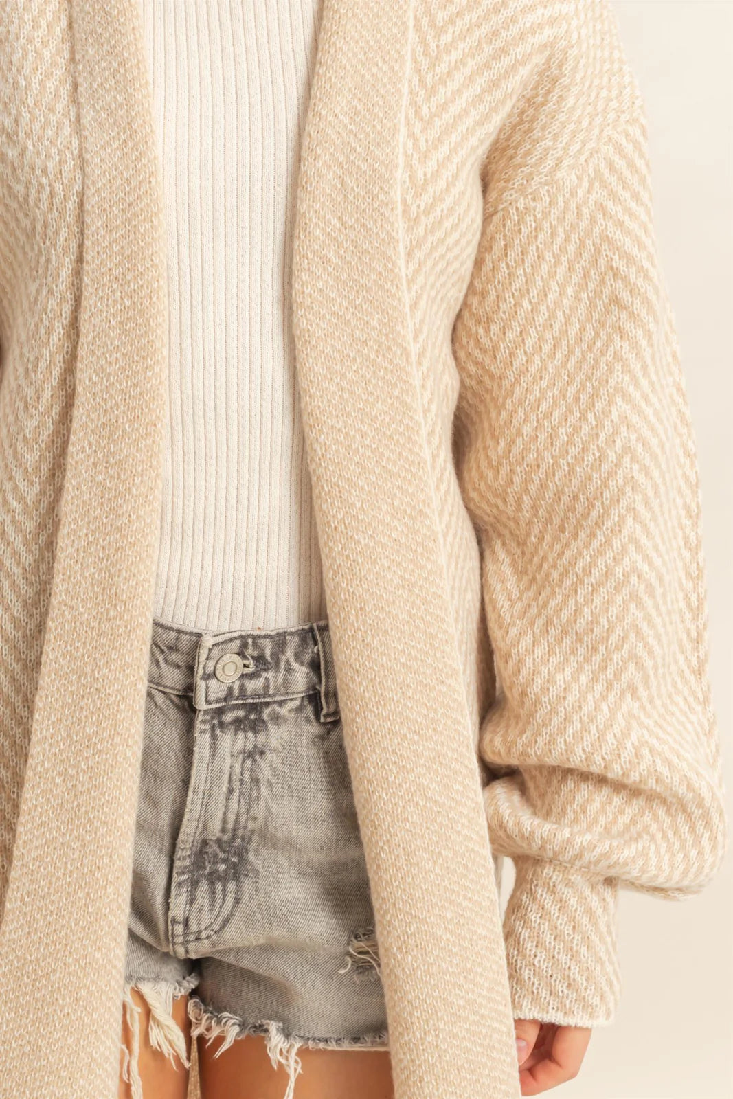Emma Herringbone Cardigan Taupe