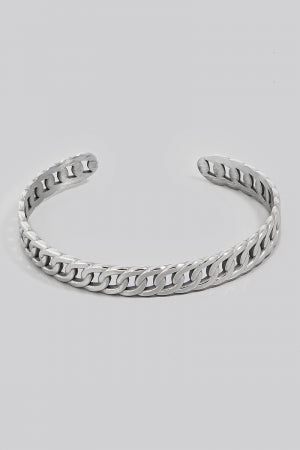 Flat Curb Chain Cuff Bracelet, Silver