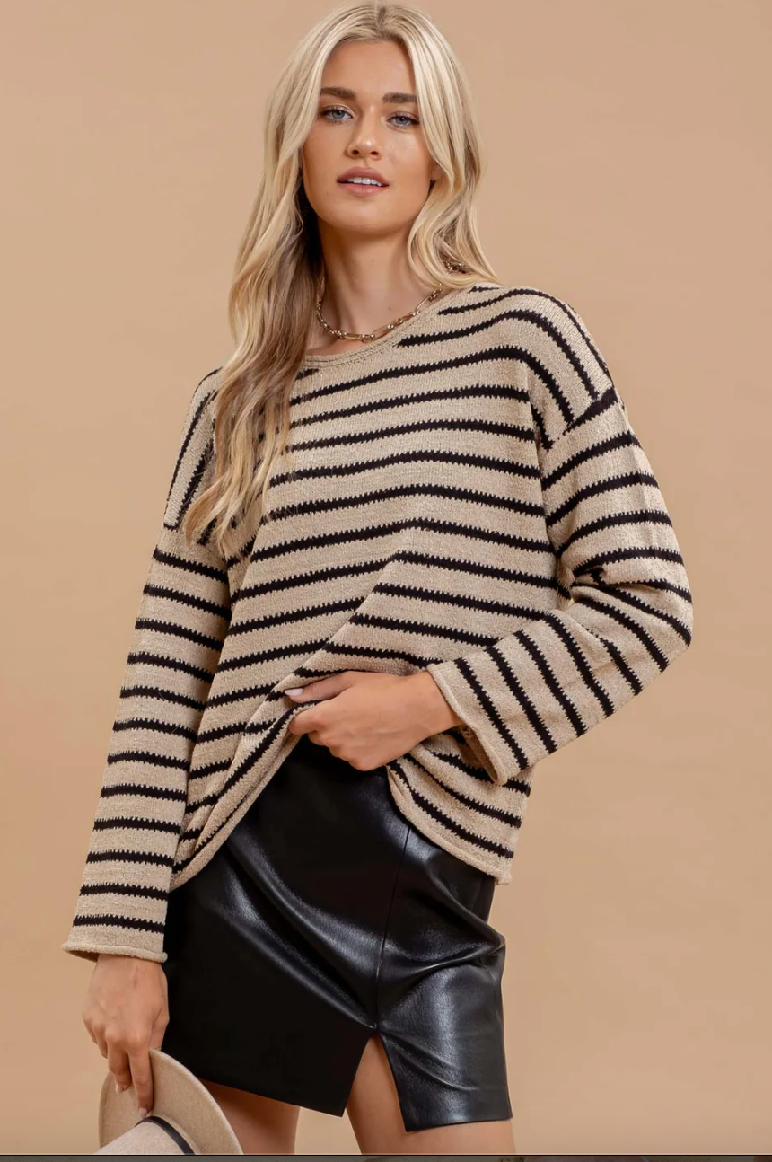 McKenna Stripe Knit Sweater Taupe