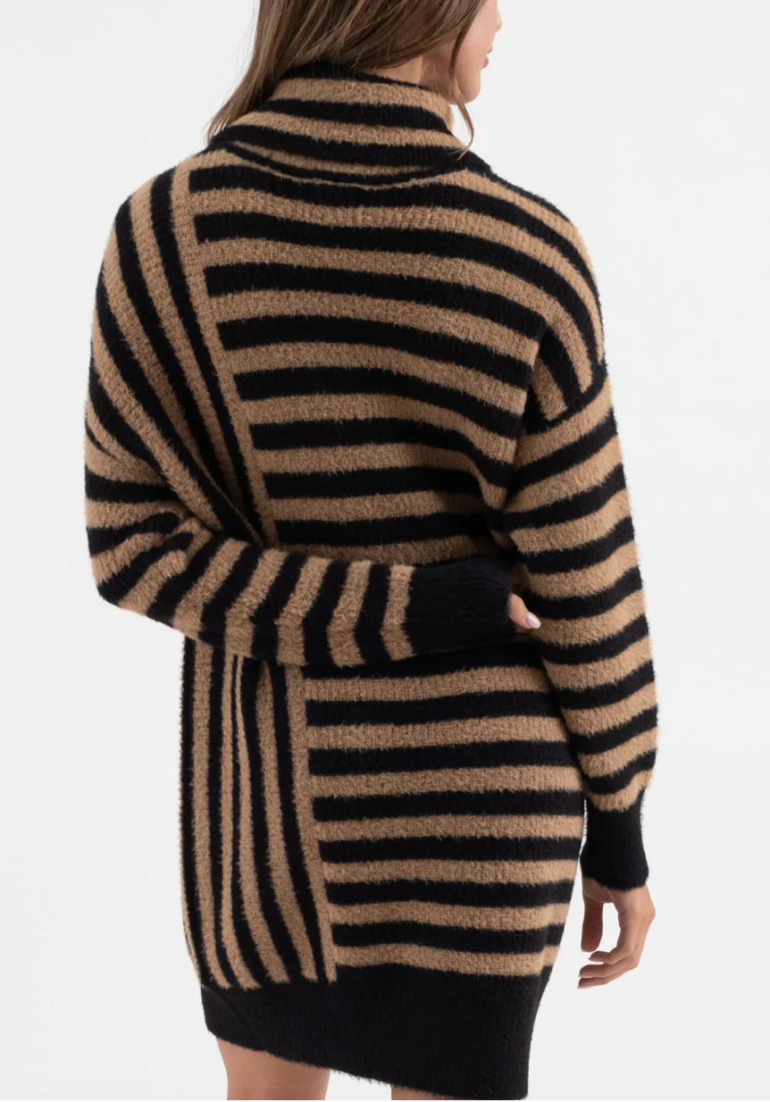 Lorelei Contrast Stripe Turtleneck Sweater Dress