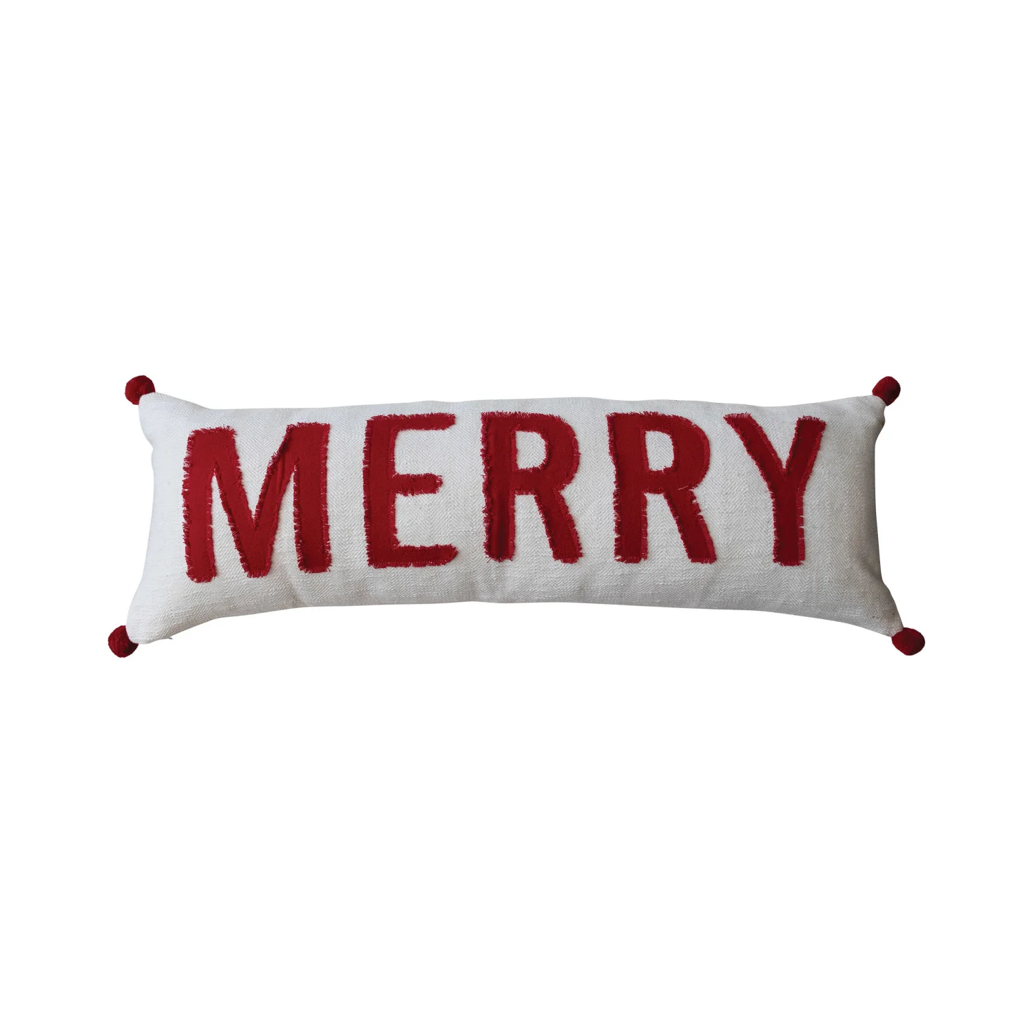 "Merry" Cotton Lumbar Pillow W/Pom Poms