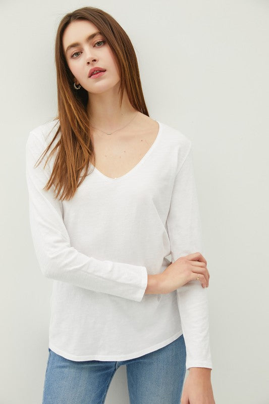 Lee Cotton V-Neck Long Sleeve T-Shirt White