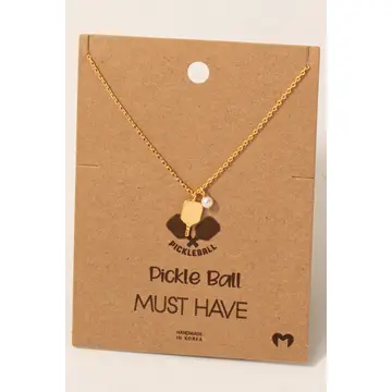 Gold Dipped Pearl Pickle Ball Pendant Necklace