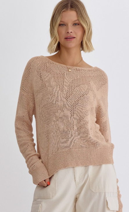 Suzy Crochet Knit Top, Lt. Taupe