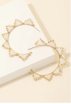 Seed Bead Fringe Hoop Earrings, IV