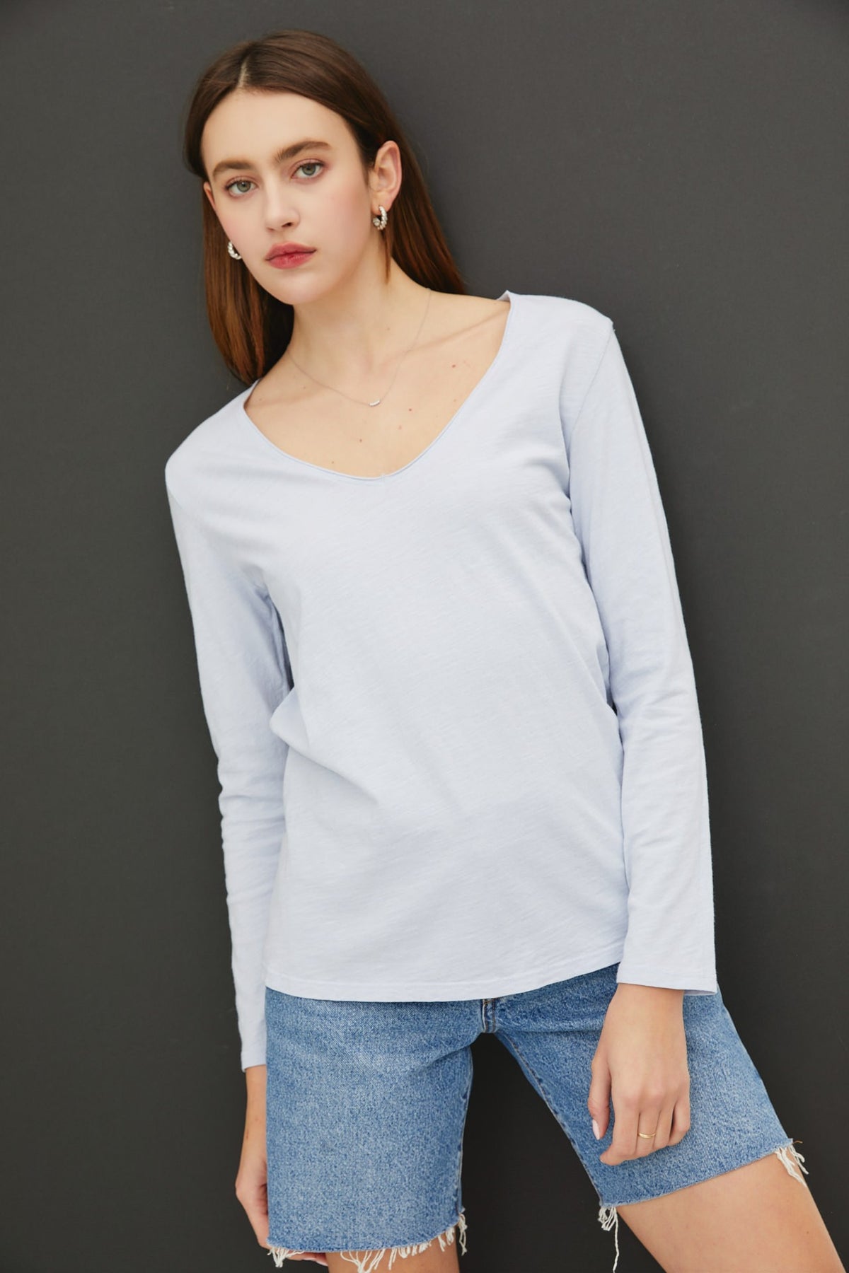 Lee Cotton V-Neck Long Sleeve T-Shirt Blue