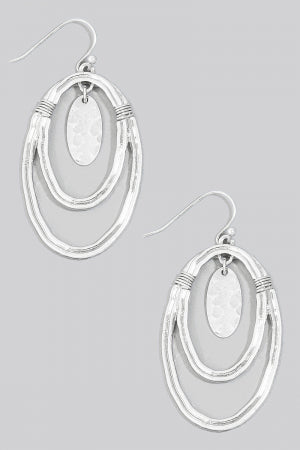 Layered Oval Drop Earrings, White Silver