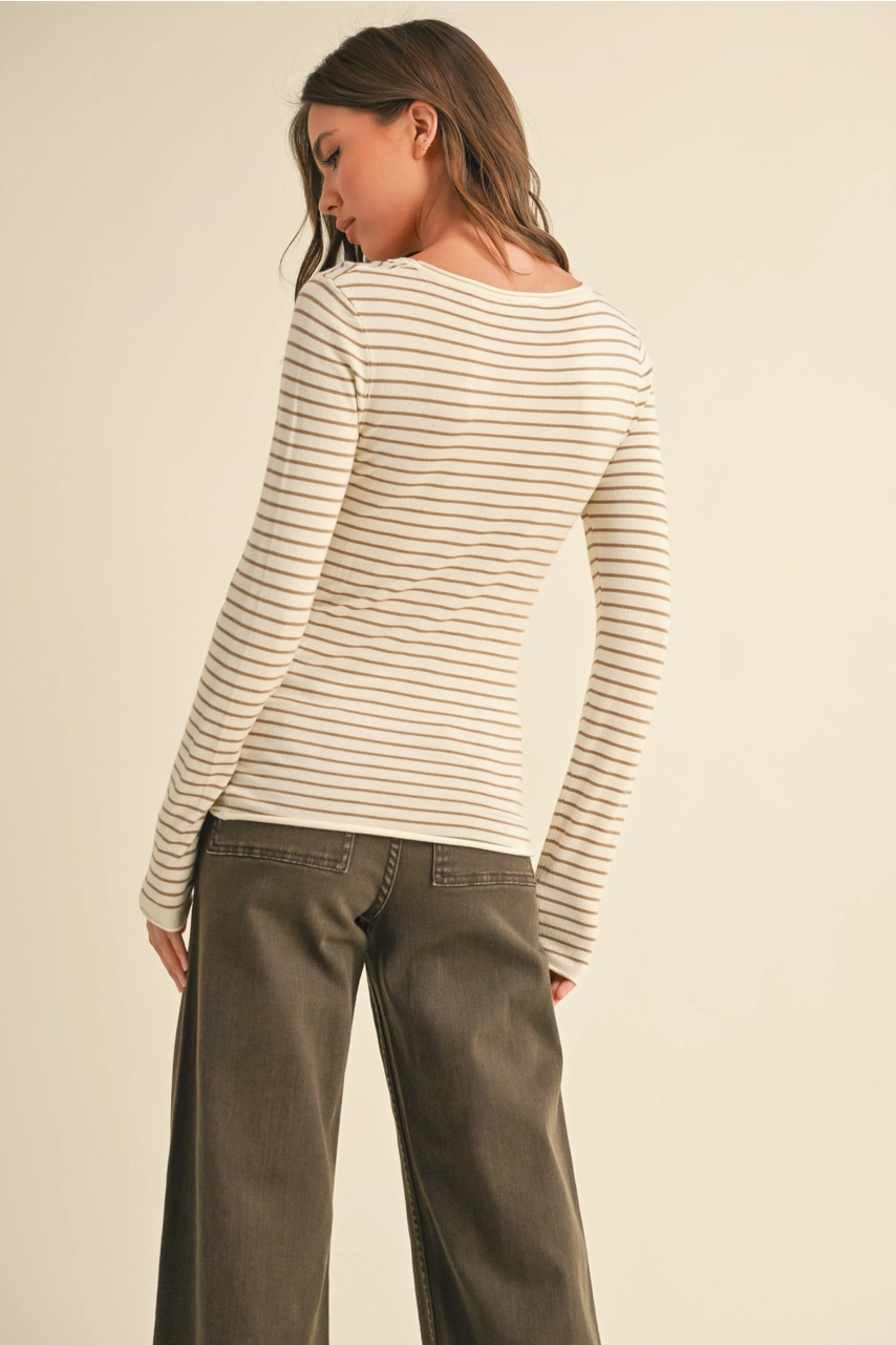 Veda Striped Long Sleeve Top, Taupe