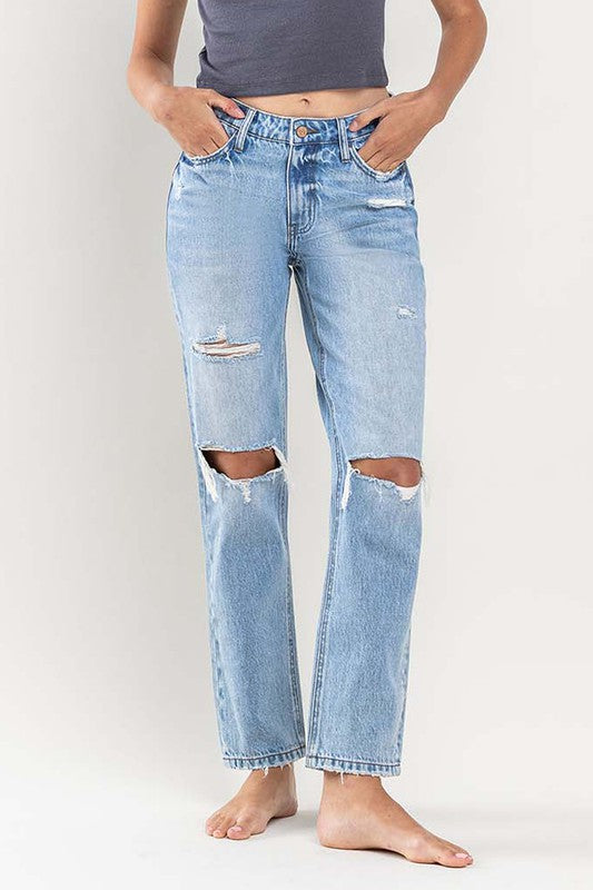 Juno High Rise Distressed Straight Jeans
