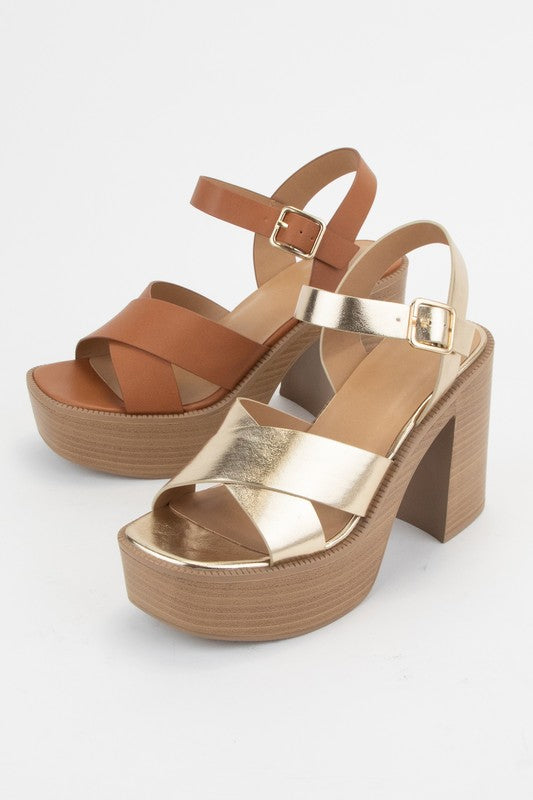 Russom Crisscross Strap Heel Sandal, Gold