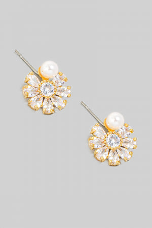 Gold Plated Cubic Zirconia Flower Earrings