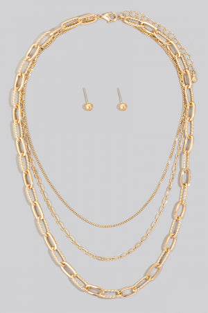 Mixed Layered Chains Necklace, Gold