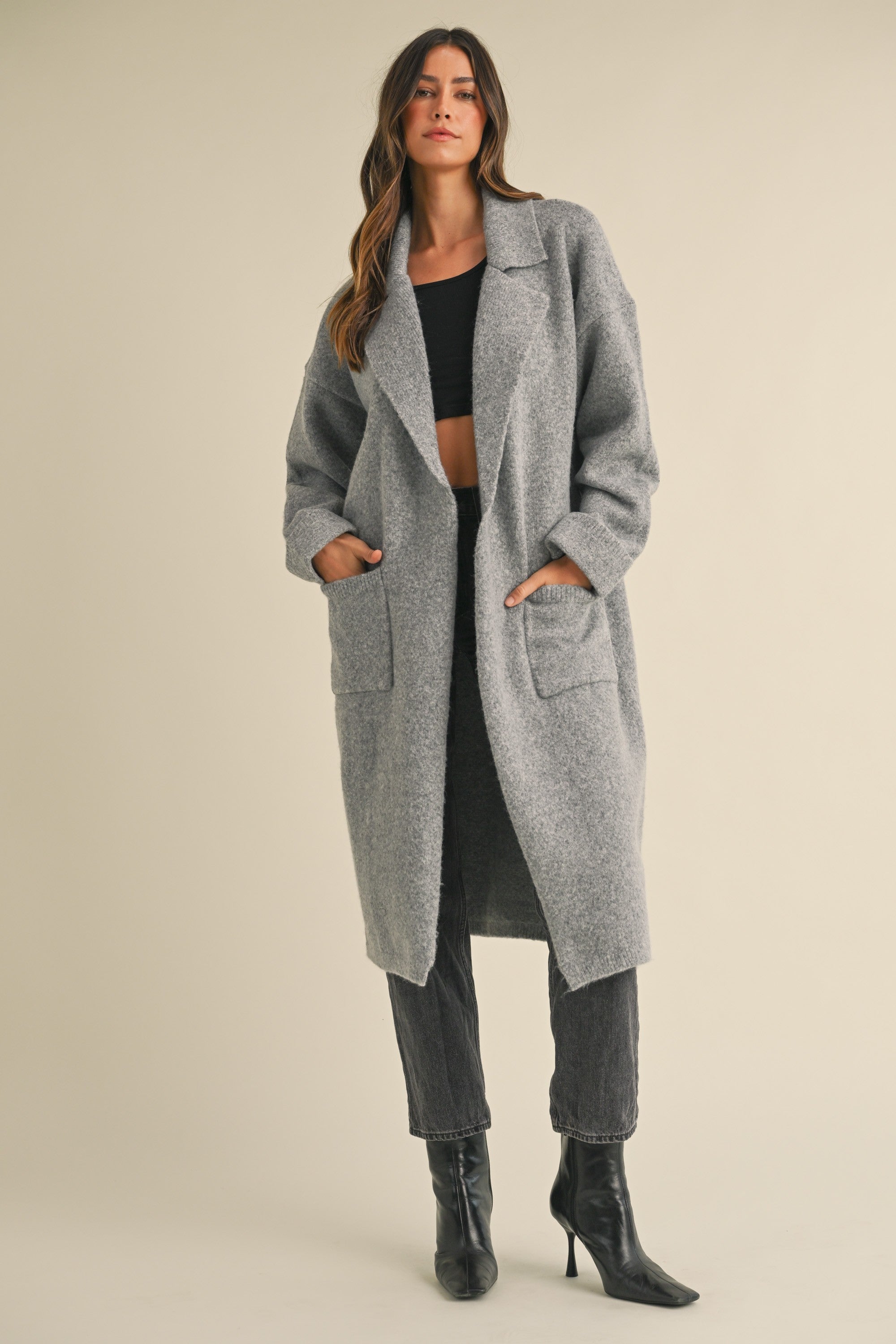 Martha Collared Open Long Knit Jacket