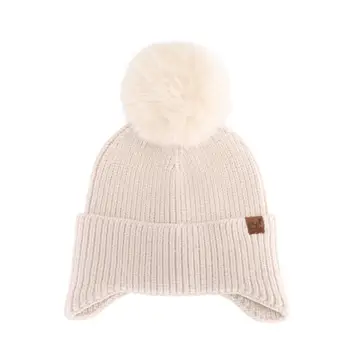 Earflap C.C.  Faux Fur Pom Beanie