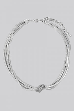 Layered Knot Rope Chain Necklace, Rhodium