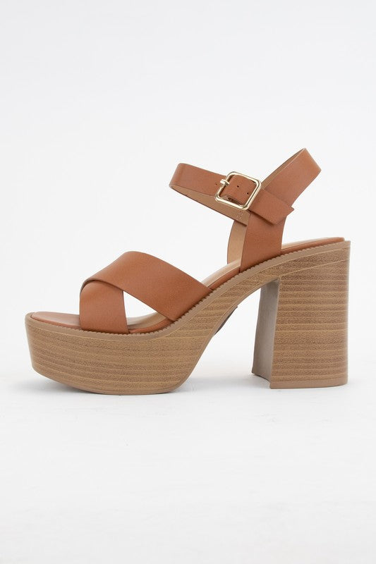 Russom Crisscross Strap Heel Sandal, Cognac