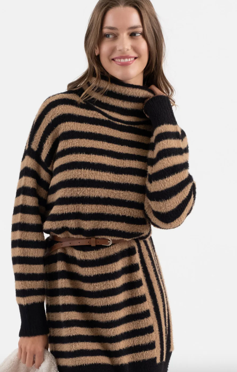 Lorelei Contrast Stripe Turtleneck Sweater Dress