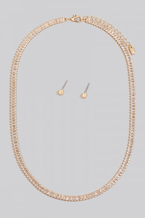Baguette Chain Link Necklace, Gold