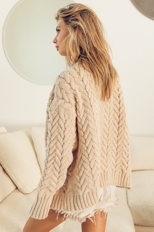 Kayla Twist Knitted Cardigan W/Pearl Detail