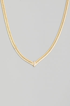 Snake Chain V Necklace , Gold