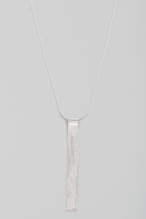 Dainty Chain Fringe Charm Necklace Silver