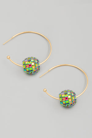 Disco Ball Thin Hoop Earrings, Multi Color