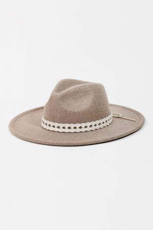 Braided Strap Flat Brim Fedora Hat