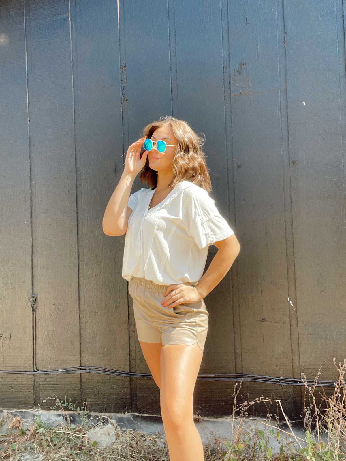 Stacey Faux Leather Shorts Taupe