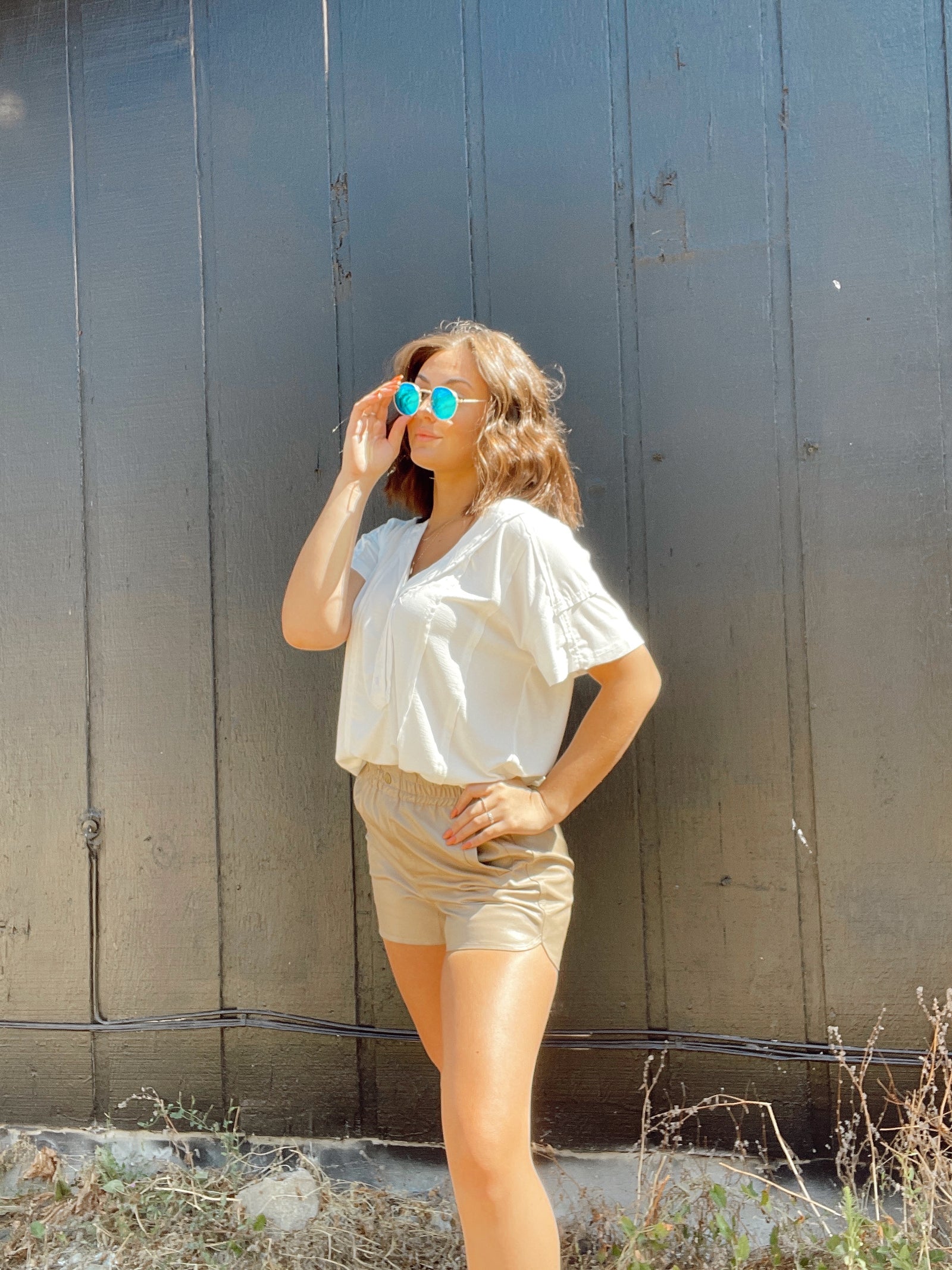 Stacey Faux Leather Shorts Taupe