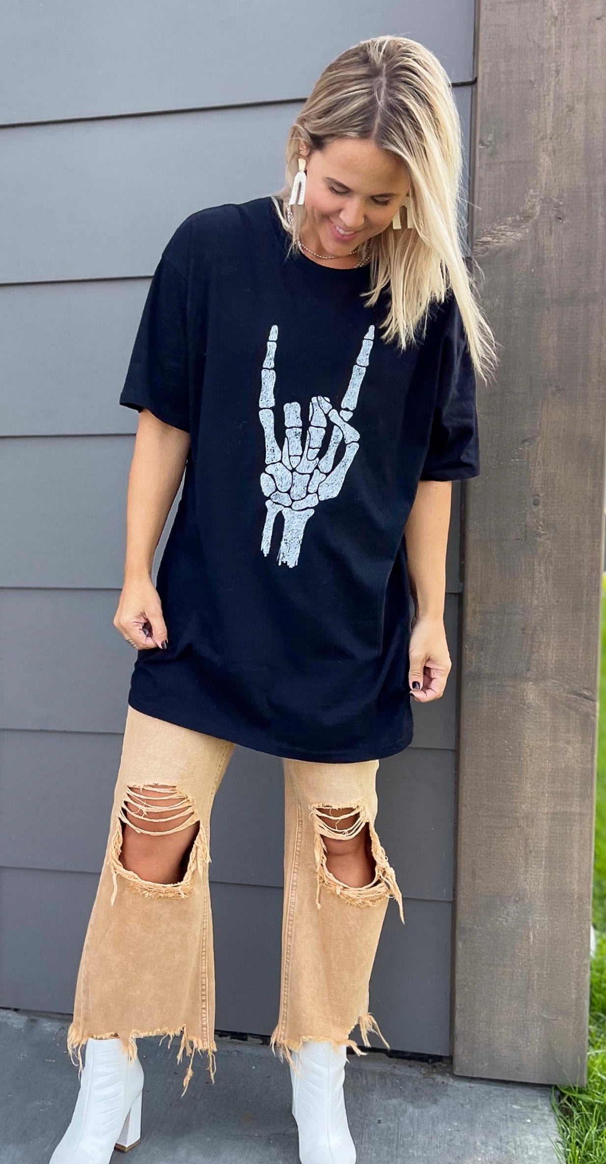 Skeleton Rock N Roll Oversized Tee