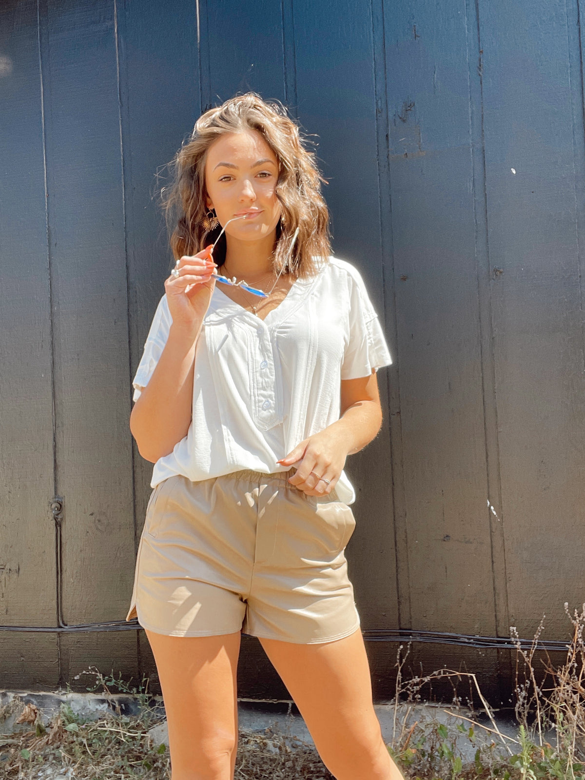 Stacey Faux Leather Shorts Taupe