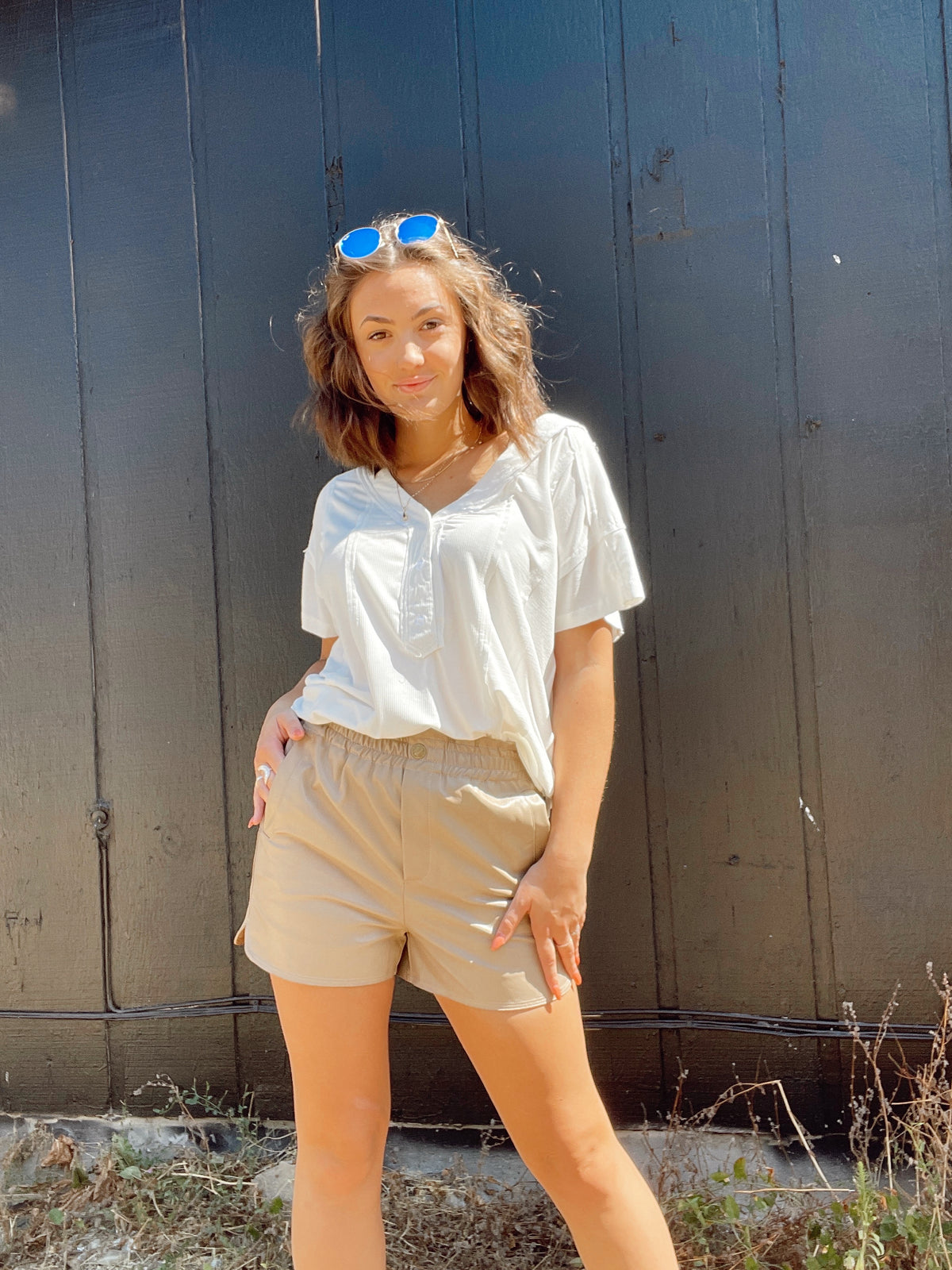 Stacey Faux Leather Shorts Taupe