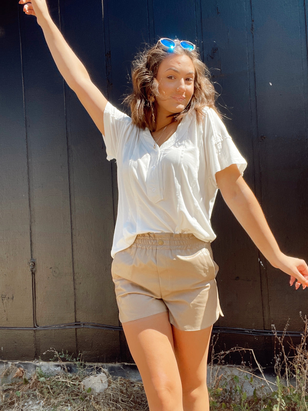 Stacey Faux Leather Shorts Taupe