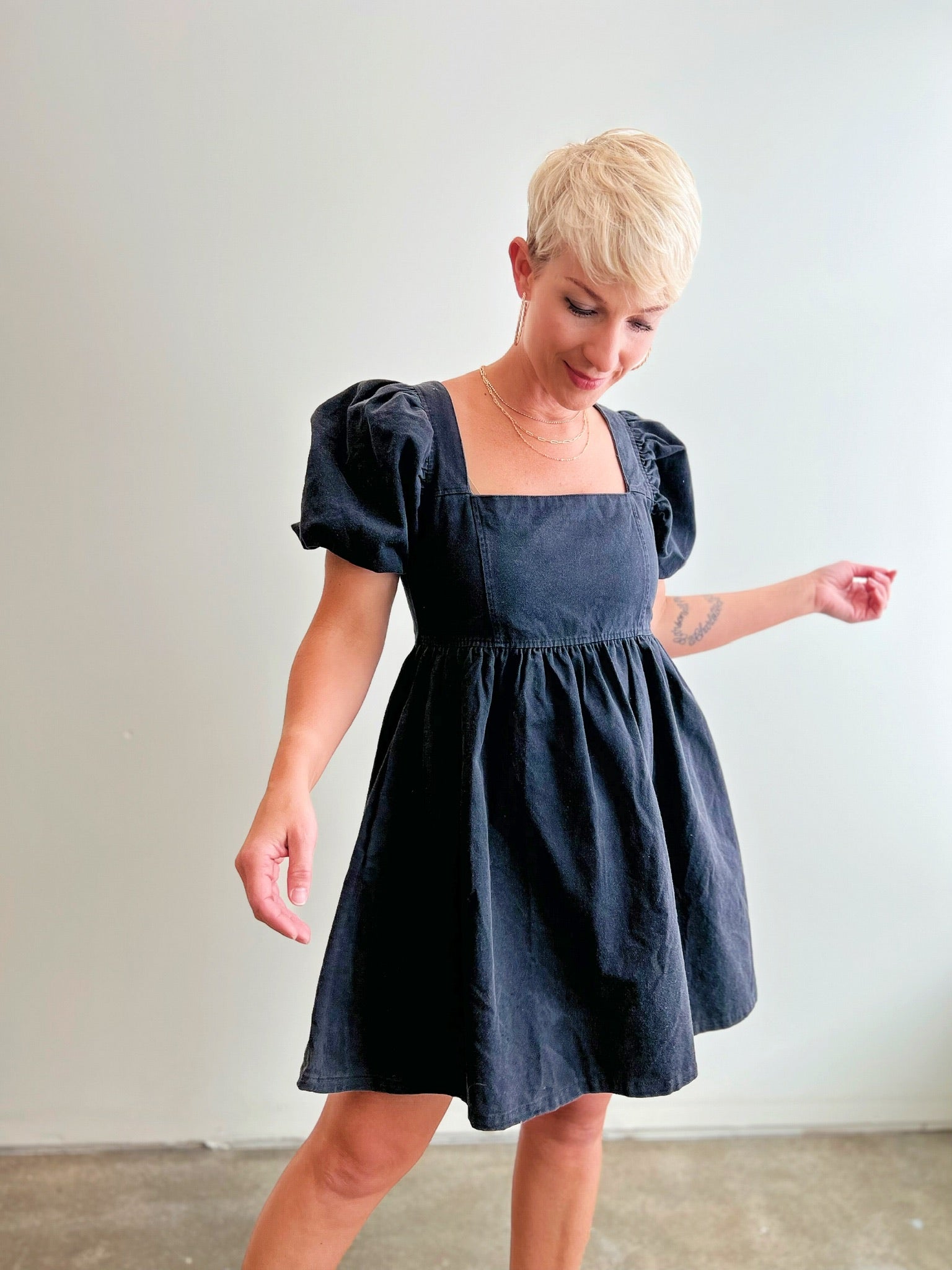 Mimi Denim Babydoll Dress, Black