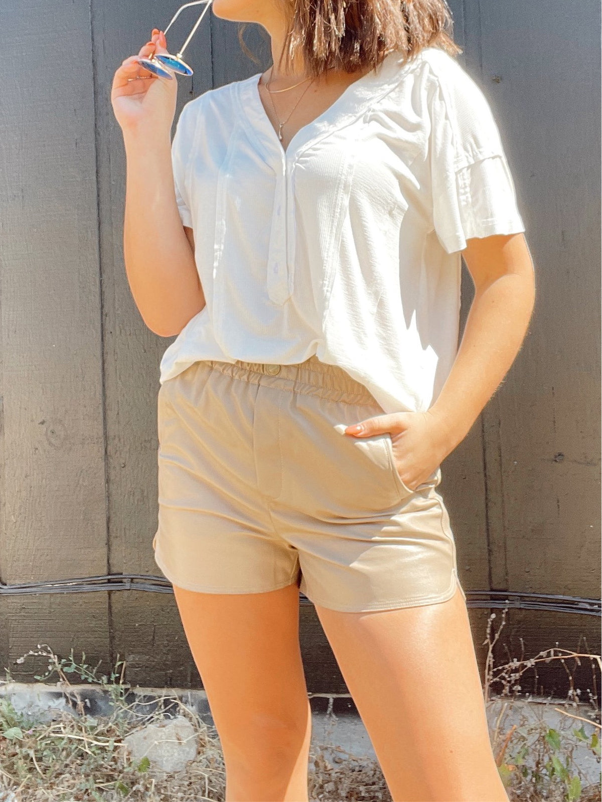 Stacey Faux Leather Shorts Taupe