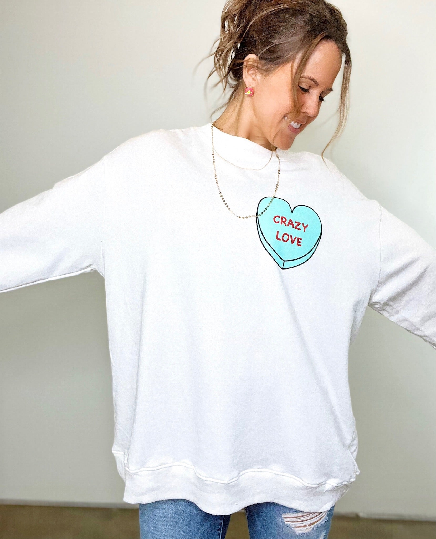 Candy Heart Oversized Sweatshirt, Ivory/Mint