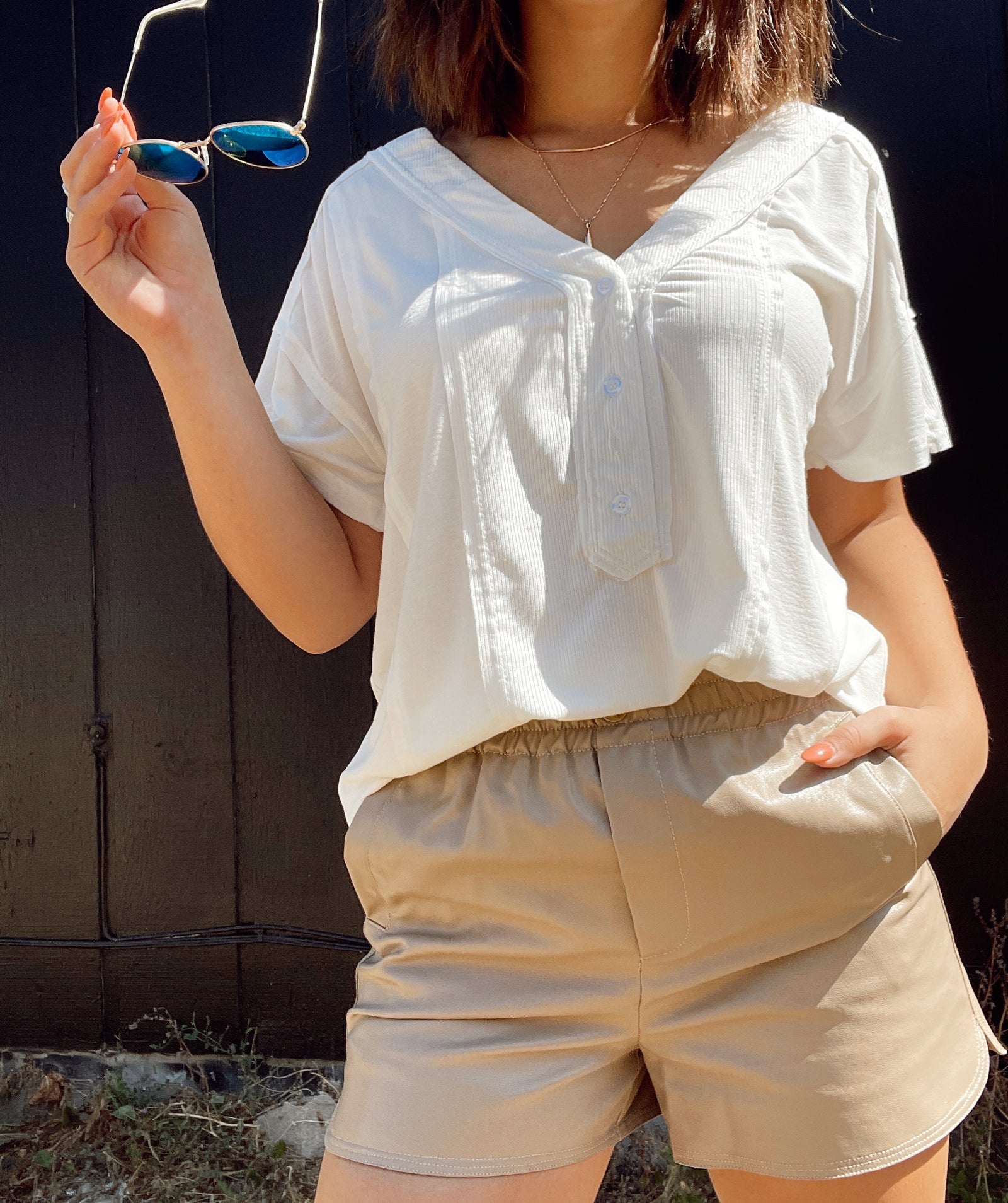 Stacey Faux Leather Shorts Taupe