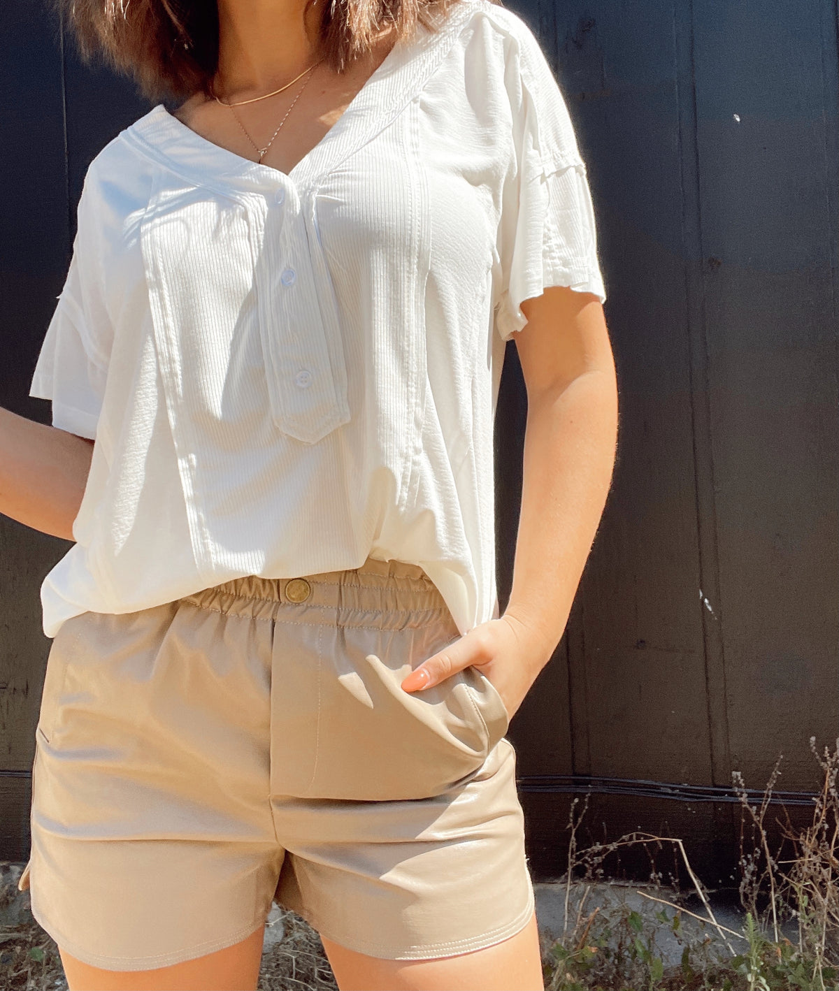 Stacey Faux Leather Shorts Taupe