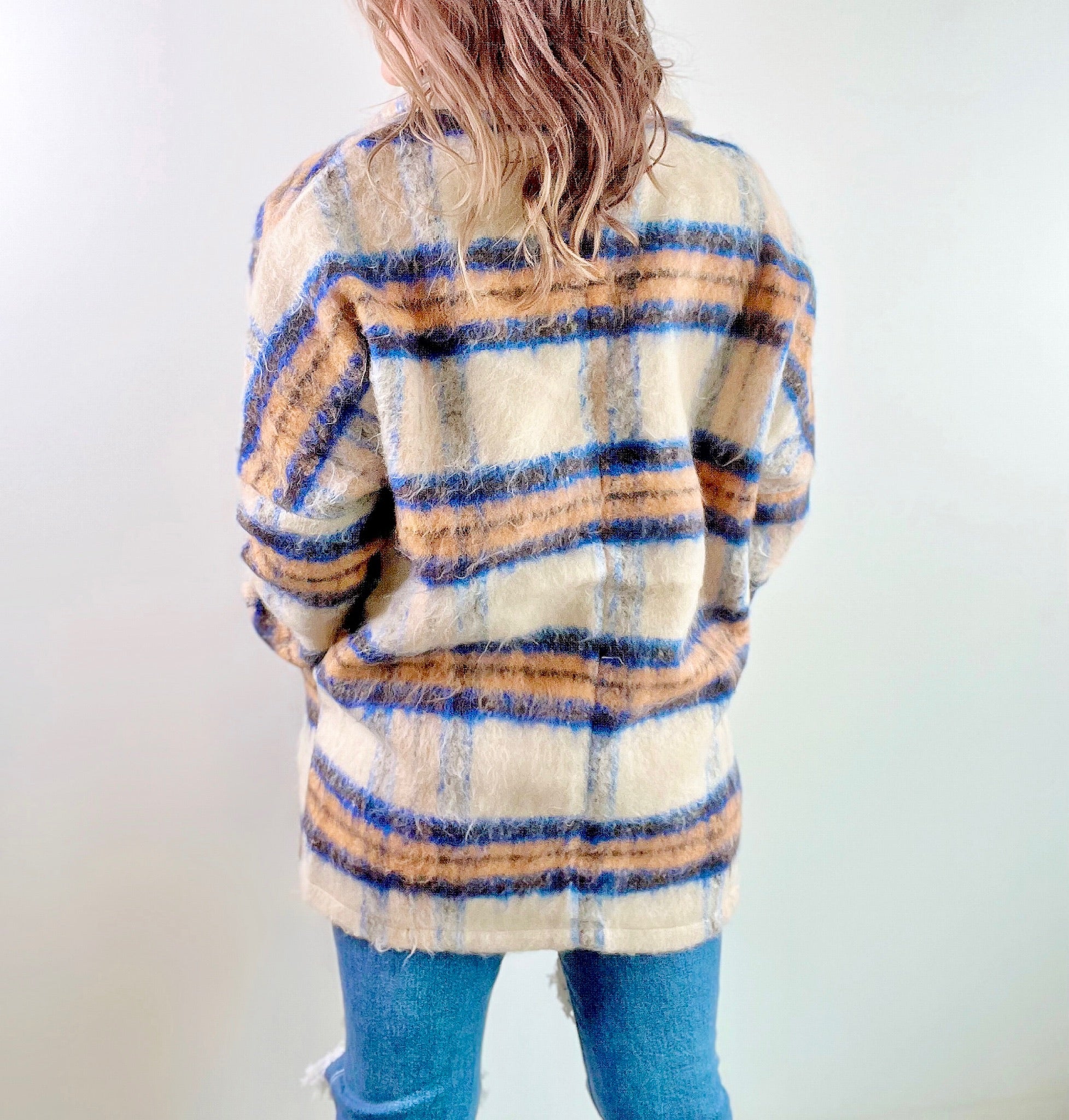 Posie Plaid Open Front Coat, Cream
