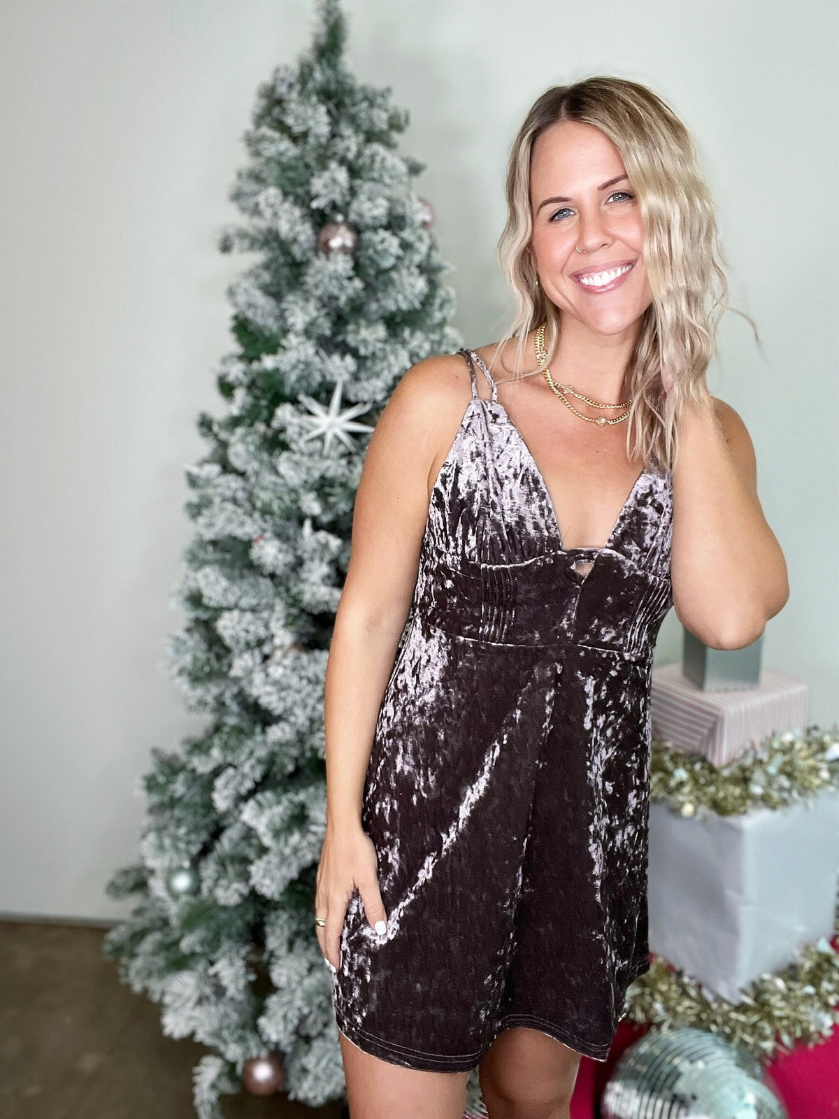 Stevie Velvet Slim Fit Mini Dress, Cocoa